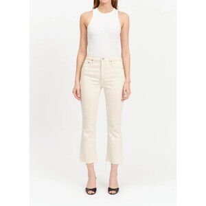 NWT Daze Shy Girl In Raw Cut-Off High Rise Crop Flare Jeans Beige Womens 31